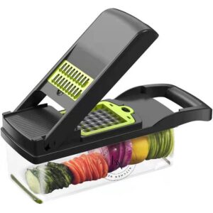 KITCHEN NEEDS 12 In 1 Multifunctional Manual Vegetable Slicer, Veggie Cutter, Very Sharp blades, Gray