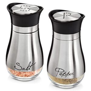 stainless steel salt and pepper shakers set with glass bottom, modern kitchen accessories (4oz)