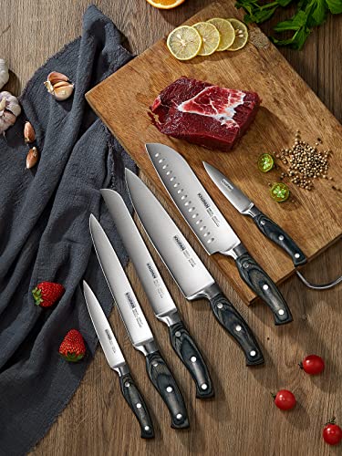 Knipan Kitchen Knife Set with Block, 16 Pieces Professional Stainless Steel Forged Chef Knife Block Set, Ultra Sharp Knives with Wood Handle, Black