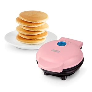 dash mini maker electric round griddle for individual pancakes, cookies, eggs & other on the go breakfast, lunch & snacks with indicator light + included recipe book – pink