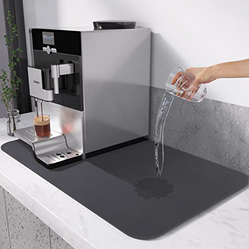 Coffee Mat Hide Stain Rubber ,Coffee Maker Mat for Countertops, Absorbent Coffee Bar Mat for Kitchen Counter,Coffee Bar Accessories Under Appliance Mats,Drying Mat for Kitchen Counter Gray (16*24 IN)