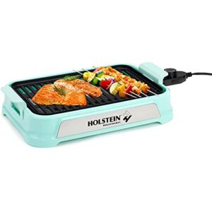 holstein housewares – 1200w 14 inch smokeless grill, mint – convenient and user friendly with optimal cooking hh-09114009i