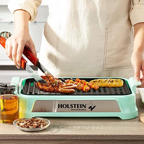 Holstein Housewares - 1200W 14 Inch Smokeless Grill, Mint - Convenient and User Friendly with Optimal Cooking HH-09114009I
