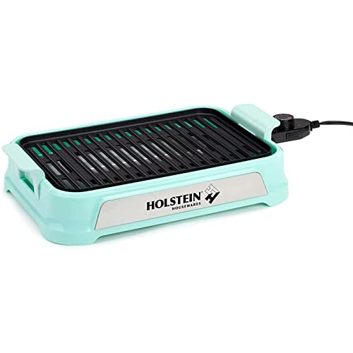 Holstein Housewares - 1200W 14 Inch Smokeless Grill, Mint - Convenient and User Friendly with Optimal Cooking HH-09114009I