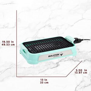 Holstein Housewares - 1200W 14 Inch Smokeless Grill, Mint - Convenient and User Friendly with Optimal Cooking HH-09114009I