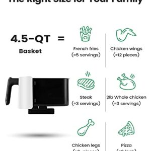 [NEW LANUCH] KOOC Large Air Fryer, 4.5-Quart Electric Hot Oven Cooker, Free Cheat Sheet for Quick Reference Guide, LED Touch Digital Screen, 8 in 1, Customized Temp/Time, Nonstick Basket, White