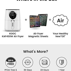 [NEW LANUCH] KOOC Large Air Fryer, 4.5-Quart Electric Hot Oven Cooker, Free Cheat Sheet for Quick Reference Guide, LED Touch Digital Screen, 8 in 1, Customized Temp/Time, Nonstick Basket, White