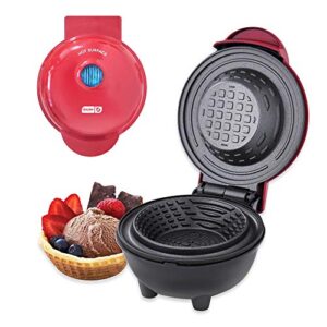 dash mini waffle bowl maker for breakfast, burrito bowls, ice cream and other sweet deserts, recipe guide included – red