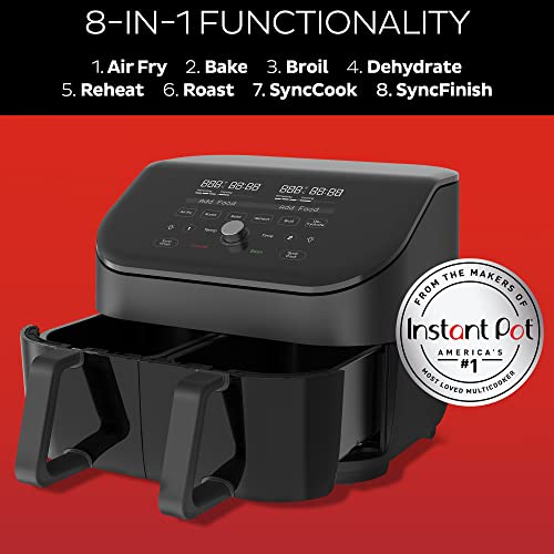 Instant Vortex Plus XL 8-quart Dual Basket Air Fryer Oven, From the Makers of Instant Pot, 2 Independent Frying Baskets, ClearCook Windows, Dishwasher-Safe Baskets, App with over 100 Recipes