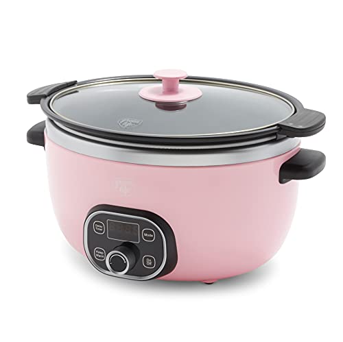 GreenLife Cook Duo Healthy Ceramic Nonstick 6QT Slow Cooker, PFAS-Free, Digital Timer, Dishwasher Safe Parts, Soft Pink