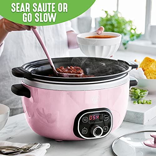 GreenLife Cook Duo Healthy Ceramic Nonstick 6QT Slow Cooker, PFAS-Free, Digital Timer, Dishwasher Safe Parts, Soft Pink