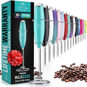 zulay original milk frother handheld foam maker for lattes – whisk drink mixer for coffee, mini foamer for cappuccino, frappe, matcha, hot chocolate by milk boss (ocean aqua)