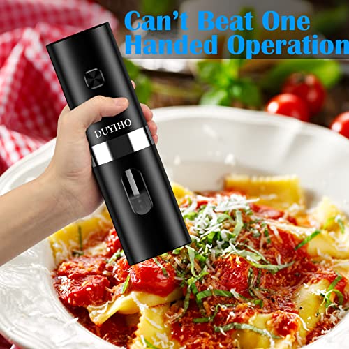 Rechargeable Electric Salt and Pepper Grinder Set with Double Charging Base, Support Battery Operated, Refillable Spice Automatic Mill Shakers Set with Adjustable Coarseness & LED Light