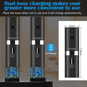 Rechargeable Electric Salt and Pepper Grinder Set with Double Charging Base, Support Battery Operated, Refillable Spice Automatic Mill Shakers Set with Adjustable Coarseness & LED Light