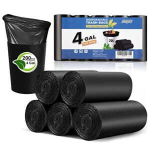 small trash bags 3-5 gallon, inwaysin 200 count small bathroom trash bags black, strong small garbage bags 4 gallon biodegradable, unscented, size expanded for bathroom kitchen