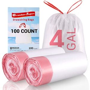 Small Trash Bag 4 Gallon Drawstring Garbage Bags 100 Count Thickened Design Stretchy. Disposable Bags 2-4 Gallon Bathroom kitchen Trash Bags White 100 Count