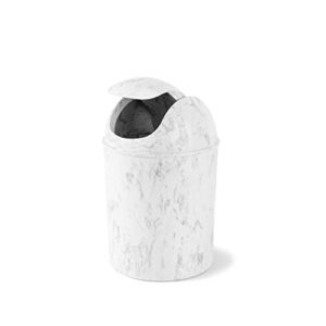 Umbra 1.25-Gallon Mini Waste Can w/ Swing-Top Lid - Small Garbage Bin for Compact Spaces Under Tables & Counters, Miniature Trashcan, Removable Lid for Kitchens Bathrooms Bedrooms Dorms, White Marble