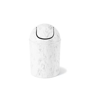 Umbra 1.25-Gallon Mini Waste Can w/ Swing-Top Lid - Small Garbage Bin for Compact Spaces Under Tables & Counters, Miniature Trashcan, Removable Lid for Kitchens Bathrooms Bedrooms Dorms, White Marble