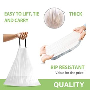 3 Gallon 220pcs Strong Drawstring Trash Bags Garbage Bags by Teivio, Bathroom Trash Can Bin Liners, Small Plastic Bags for home office kitchen, White