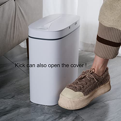 Sooyee 14 Liter Automatic Trash Can with lid,3.6 Gallon Touchless Trash Can or Kick,Garbage Cans for Kitchen,Bathroom,Office,Bedroom,Living Room,White