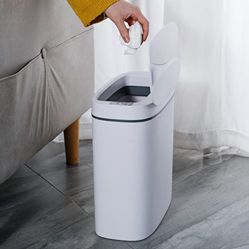 Sooyee 14 Liter Automatic Trash Can with lid,3.6 Gallon Touchless Trash Can or Kick,Garbage Cans for Kitchen,Bathroom,Office,Bedroom,Living Room,White