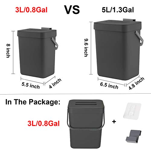 LALASTAR Mini Countertop Trash Can, Compact Waste Basket Garbage Can, Small Trash Bin with Lid for Desk/Office/Dorm, 3L/0.8 Gal, Black