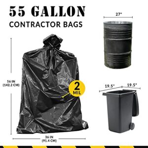 Reli. ProGrade Contractor Trash Bags 55 Gallon (40 Bags w/Ties) | Heavy Duty Trash Bags | 55 Gallon Trash Bags (2 Mil) | Black Contractor Bags | Garbage Bags, Construction Bags 55 Gal - 60 Gal |Black