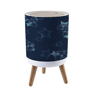 trash can with lid gamepad seamless with joystick sign and grunge stars game repeats wood small garbage bin waste bin for kitchen bathroom bedroom press cover wastebasket 7l/1.8 gallon