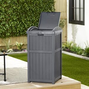 Suncast Trashcan Hideaway 31.5-Inch Tall Outdoor 30 Gallon Durable Garbage Can Trash Waste Bin Container with Latching Lid, Cyberspace