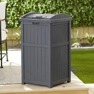 Suncast Trashcan Hideaway 31.5-Inch Tall Outdoor 30 Gallon Durable Garbage Can Trash Waste Bin Container with Latching Lid, Cyberspace