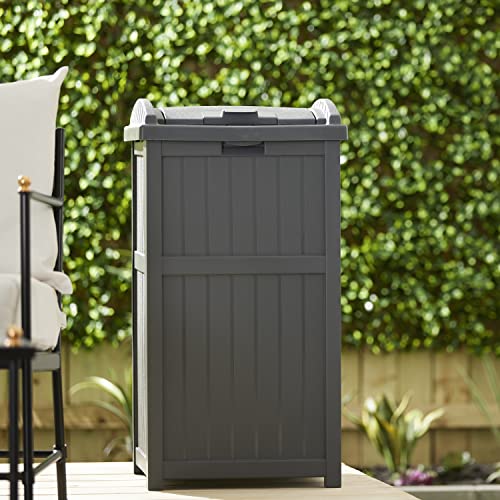 Suncast Trashcan Hideaway 31.5-Inch Tall Outdoor 30 Gallon Durable Garbage Can Trash Waste Bin Container with Latching Lid, Cyberspace