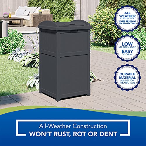 Suncast Trashcan Hideaway 31.5-Inch Tall Outdoor 30 Gallon Durable Garbage Can Trash Waste Bin Container with Latching Lid, Cyberspace