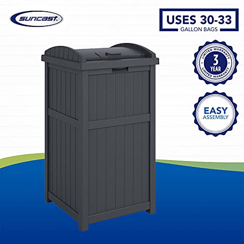 Suncast Trashcan Hideaway 31.5-Inch Tall Outdoor 30 Gallon Durable Garbage Can Trash Waste Bin Container with Latching Lid, Cyberspace