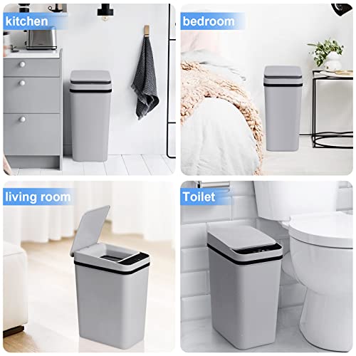 Anborry Smart Touchless Bathroom Trash Can 2.2 Gallon Automatic Motion Sensor Rubbish Can with Lid Electric Waterproof Narrow Small Garbage Bin for Kitchen, Office, Toilet, Bedroom (Grey)