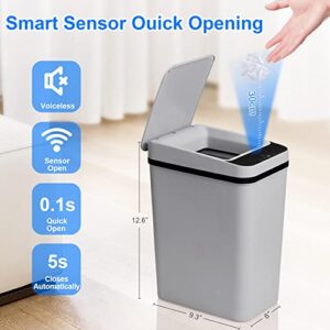 Anborry Smart Touchless Bathroom Trash Can 2.2 Gallon Automatic Motion Sensor Rubbish Can with Lid Electric Waterproof Narrow Small Garbage Bin for Kitchen, Office, Toilet, Bedroom (Grey)