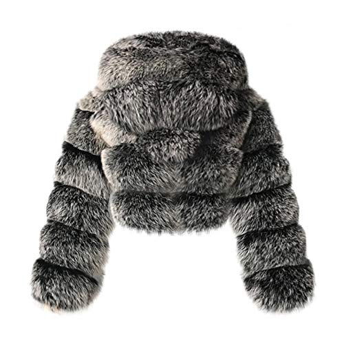 PLAZRU Short Faux Fur Coat for Women Zipper Up Hooded Shaggy Warm Elegant Long Sleeve Winter Fashion Cropped Furry Jacket