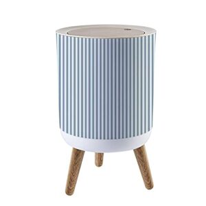 small trash can with lid blue seersucker chambray pinstripe texture classic preppy shirting garbage bin wood waste bin press cover round wastebasket for bathroom bedroom diaper office kitchen