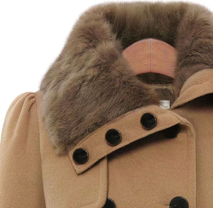 PLAZRU Double Breasted Faux Fur Collar Jacket Lapel Pea Coats for Women Winter Long Trench Coat with Belt Elegant Swing Coat