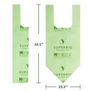 SUPERBIO 1.6 Gallon Compostable Handle Tie Garbage Bags, Small Trash Bags With Handles for Countertop Bin US BPI & Europe OK Compost Certified (Green, 50 Count (Pack of 1))