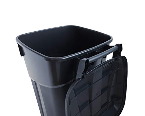 United Solutions 32 Gallon Wheeled Outdoor Garbage Can with Attached Snap Lock Lid and Heavy-Duty Handles, Black, Heavy-Duty Construction, Perfect Backyard, Deck, or Garage Trash Can, 2 Pack