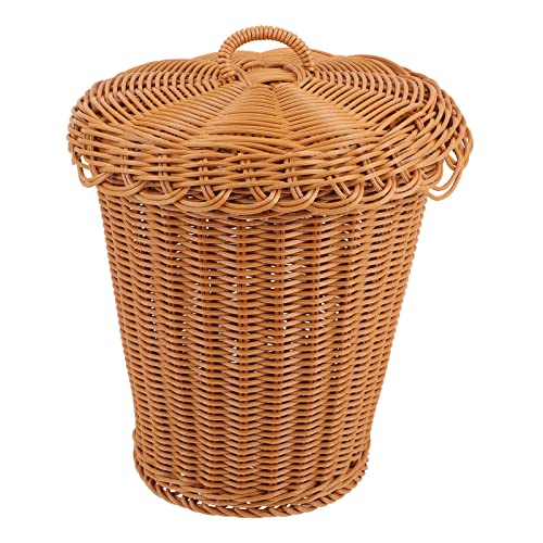 Cabilock Woven Storage Basket Trash Can Wastebasket Bedroom Woven Trash Can with Lid Garbage Bin Rubbish Paper Storage Container for Home Bathroom Kitchens