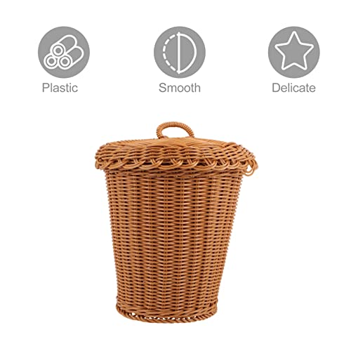 Cabilock Woven Storage Basket Trash Can Wastebasket Bedroom Woven Trash Can with Lid Garbage Bin Rubbish Paper Storage Container for Home Bathroom Kitchens