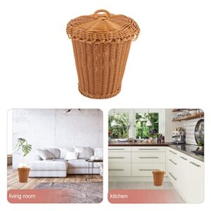 Cabilock Woven Storage Basket Trash Can Wastebasket Bedroom Woven Trash Can with Lid Garbage Bin Rubbish Paper Storage Container for Home Bathroom Kitchens