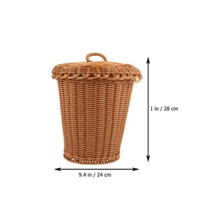 Cabilock Woven Storage Basket Trash Can Wastebasket Bedroom Woven Trash Can with Lid Garbage Bin Rubbish Paper Storage Container for Home Bathroom Kitchens