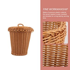 Cabilock Woven Storage Basket Trash Can Wastebasket Bedroom Woven Trash Can with Lid Garbage Bin Rubbish Paper Storage Container for Home Bathroom Kitchens