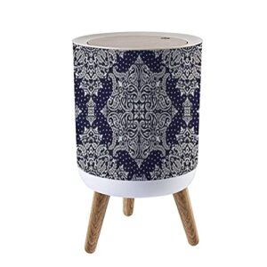 trash can with lid seamless based on ornament paisley bandana print vintage style silk wood small garbage bin waste bin for kitchen bathroom bedroom press cover wastebasket 7l/1.8 gallon