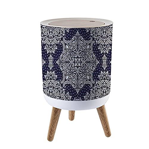 Trash Can with Lid Seamless Based on Ornament Paisley Bandana Print Vintage Style Silk Wood Small Garbage Bin Waste Bin for Kitchen Bathroom Bedroom Press Cover Wastebasket 7L/1.8 Gallon