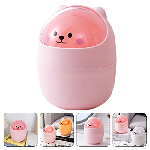 Cabilock Desktop Garbage Bin with Lid Lovely Mini Trash Bin Desktop Trash Container Cartoon Garbage Can Container for Home Office