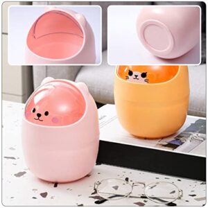 Cabilock Desktop Garbage Bin with Lid Lovely Mini Trash Bin Desktop Trash Container Cartoon Garbage Can Container for Home Office