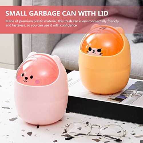 Cabilock Desktop Garbage Bin with Lid Lovely Mini Trash Bin Desktop Trash Container Cartoon Garbage Can Container for Home Office